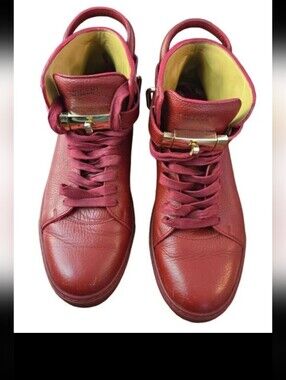Buscemi Leather Sneaker Size 42 US 8.5-9 Red 00MM Guts/Guts High Top Gold Lock